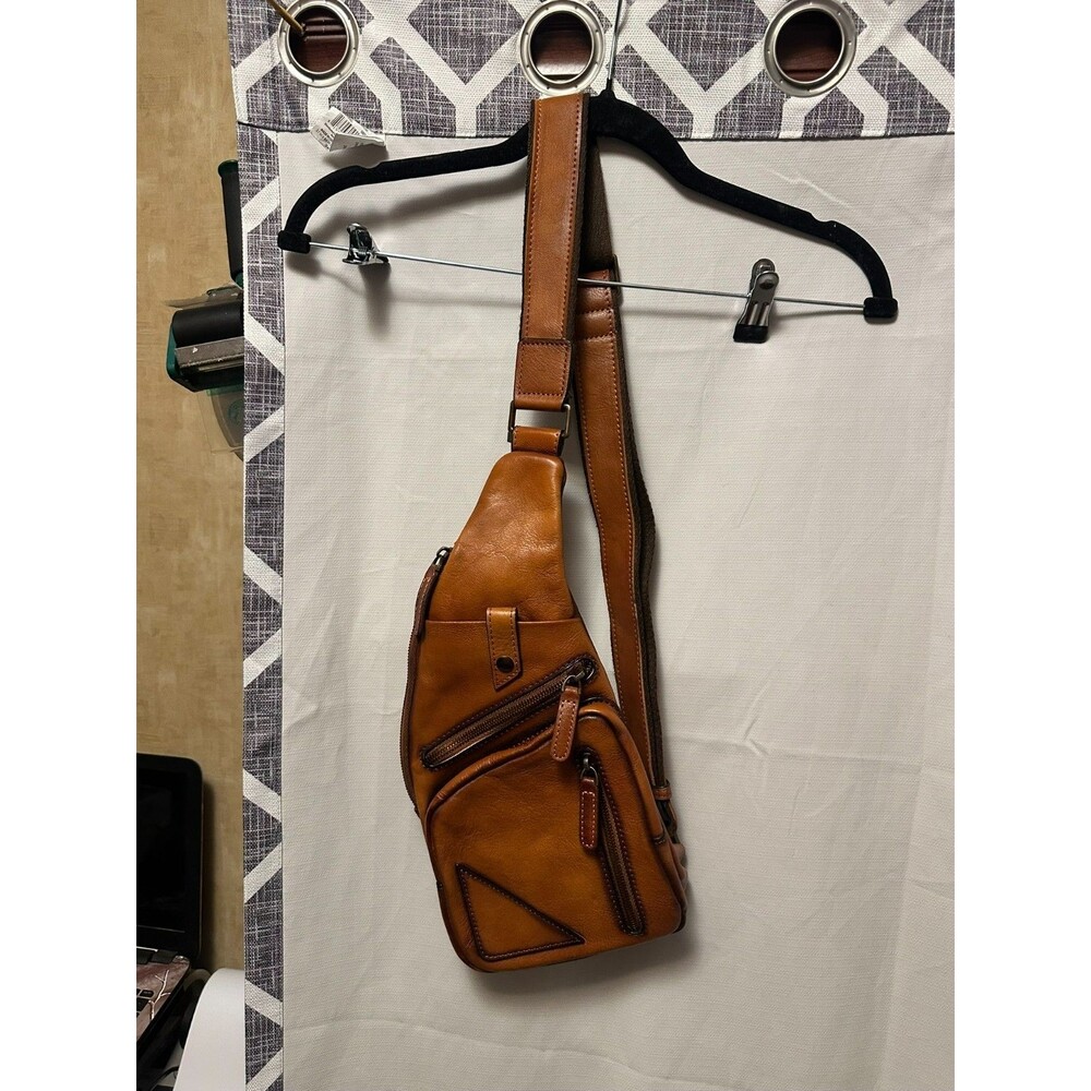 NWT LRTO Leather Sling Bag Crossbody Tan Brown In Cowhide